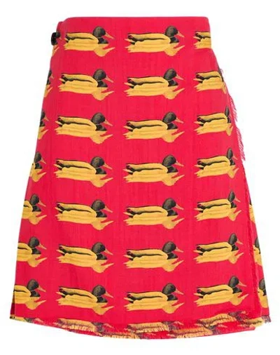 Burberry Woman Mini Skirt Red Size 6 Wool, Calfskin