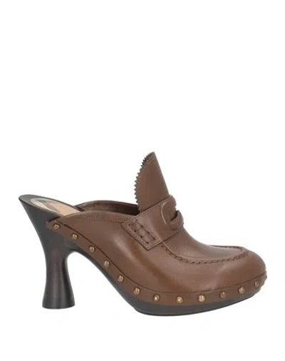 Burberry Woman Mules & Clogs Brown Size 8 Leather In Multi