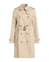 Burberry Women Beige Double-breasted Trench Coat With Matching Belt In Cotton Woman In Gold