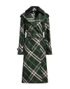 Burberry Check Belted Trench Coat With Faux Fur Collar In Green