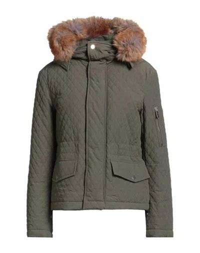 BURBERRY BURBERRY WOMAN PUFFER MILITARY GREEN SIZE L POLYAMIDE, COTTON