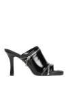 Burberry Glossy Leather Peep Mules In Black