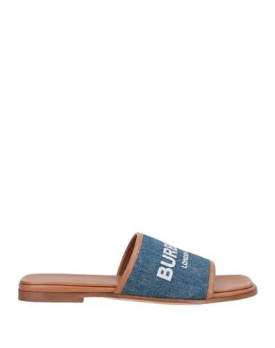 Burberry Logo Denim Slippers In Blue