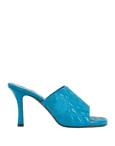 Burberry Woman Sandals Deep Teal Size 7 Lambskin In Blue