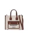 Burberry Mini Freya Tote Bag With Horseferry Print And Leather Accents In Beige