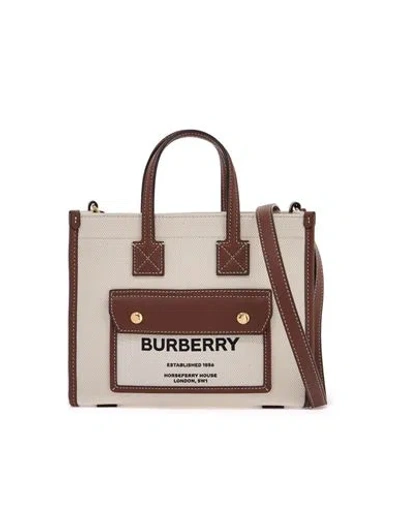 Burberry Mini Freya Tote Bag With Horseferry Print And Leather Accents In Beige