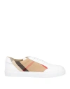 BURBERRY BURBERRY WOMAN SNEAKERS WHITE SIZE 10.5 LEATHER, TEXTILE FIBERS