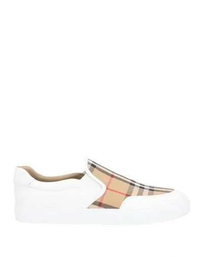 Burberry Woman Sneakers White Size 6 Leather, Textile Fibers In Multi
