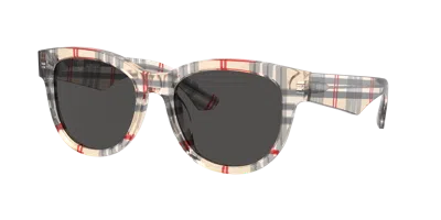 Burberry 0be4432u Check Round Sunglasses In Dark Grey