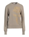 Burberry Rose Embroidered Wool Blend Crewneck Sweater In Beige