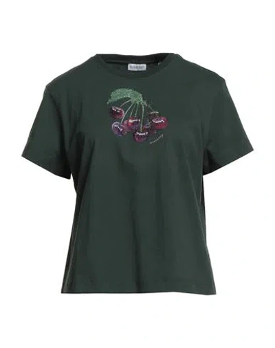 Burberry Woman T-shirt Dark Green Size L Cotton