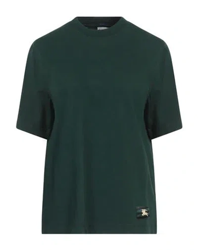 Burberry Woman T-shirt Dark Green Size M Cotton, Elastane