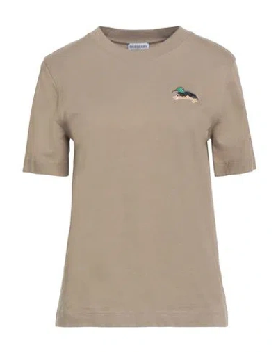 Burberry Woman T-shirt Khaki Size L Cotton In Gold