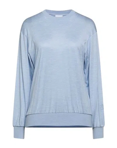 Burberry Woman T-shirt Sky Blue Size Xxs Silk, Cotton, Polyamide, Elastane