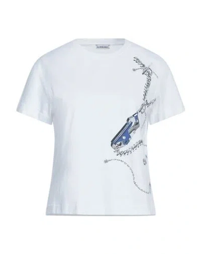 Burberry Woman T-shirt White Size S Cotton, Elastane