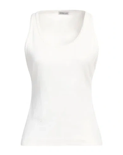 Burberry Woman Tank Top Ivory Size L Cotton, Elastane In White