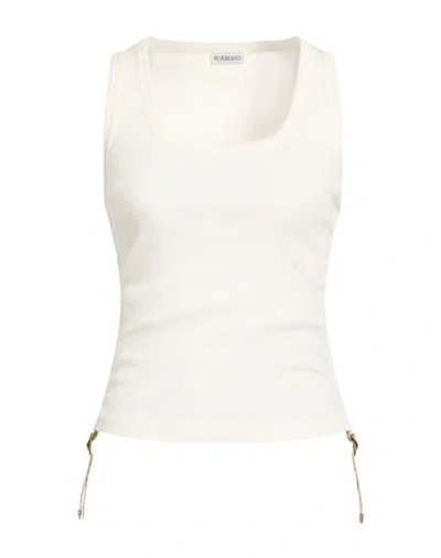 Burberry Woman Tank Top White Size M Cotton, Elastane, Polyester
