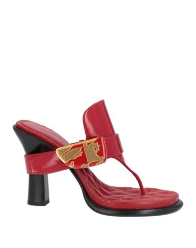Burberry Woman Thong Sandal Brick Size 6 Leather In Red