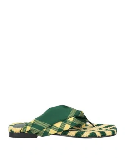 BURBERRY BURBERRY WOMAN THONG SANDAL GREEN SIZE 8 TEXTILE FIBERS, LEATHER