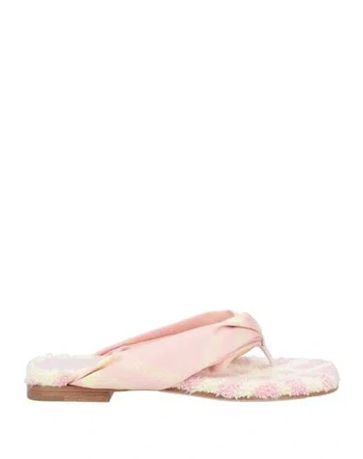 Burberry Woman Thong Sandal Light Pink Size 8 Leather, Textile Fibers