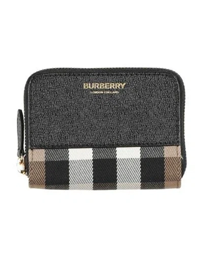 Burberry Woman Wallet Black Size - Cotton, Leather