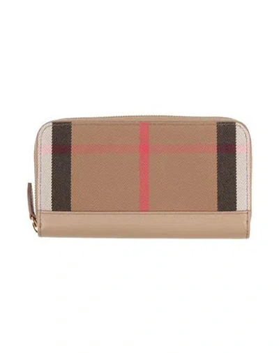 Burberry Woman Wallet Sand Size - Cotton, Calfskin In Brown