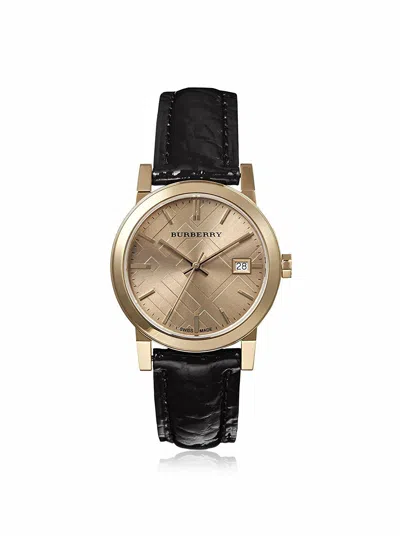 Pre-owned Burberry Woman's Watch City Elegant Black & Gold 34mm Bu9142