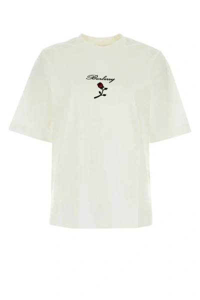 BURBERRY BURBERRY WOMEN WHITE STRETCH COTTON T-SHIRT