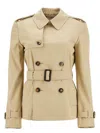 Burberry Short Trench Coat With Belt In Beige