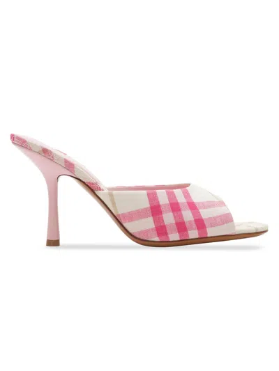 Burberry Women's 90mm Check Linen Mules In Pink