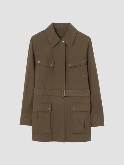 Burberry Gabardine Safari Jacket In Brown