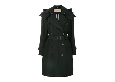 Pre-owned Burberry Women's Amberford Hooded Shell Trench Coat In Black