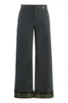 Burberry Women's Cinder Cotton And Nylon Trousers With  Check Cuffs In Black