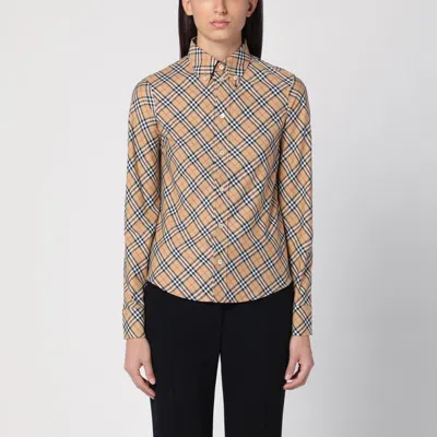 BURBERRY BURBERRY WOMEN'S BEIGE BUTTON-DOWN SHIRT WITH CHECK PATTERN