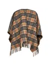 Burberry Charlotte Cape With Plaid Pattern And Fringe In Brown