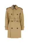 Burberry Double Breasted Canvas Long Trench Coat In Brown