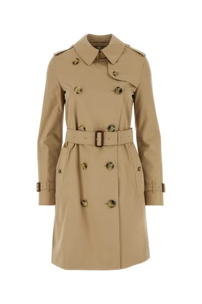 Burberry Women Beige Cotton Trench Coat In Multi