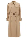 Burberry Women Beige Double-breasted Trench Coat With Matching Belt In Cotton Woman In Brown