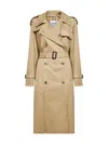 Burberry Women Beige Gabardine Castleford Long Trench Coat In Brown
