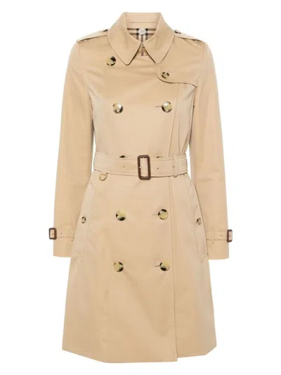 BURBERRY WOMEN'S BEIGE GABARDINE HERITAGE CHELSEA TRENCH COAT