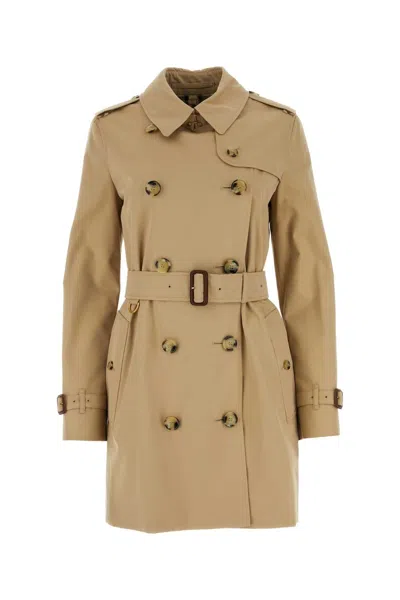 Burberry Women Beige Gabardine Trench Coat In Gold