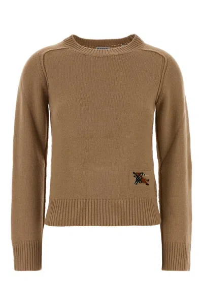 Burberry Beige Logo Crew Neck Sweater In Brown