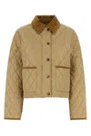Burberry Oldham Beige Quilted Jacket With Corduroy Collar In Tech Fabric Woman In Green