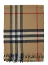 Burberry Women Beige Scarf With Check Print In Cashmere Woman In Brown