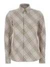 Burberry Women Beige Shirt With Pointed Collar And All-over Check Motif In Cotton Woman In Brown