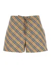 Burberry Women Beige Shorts With Elastic Drawstring Waist And All-over Check Motif In Cotton Woman In Multi