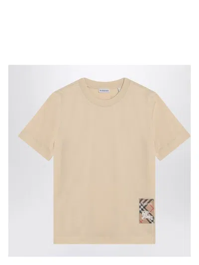 BURBERRY WOMEN'S BEIGE T-SHIRT WITH LOGO PATCH