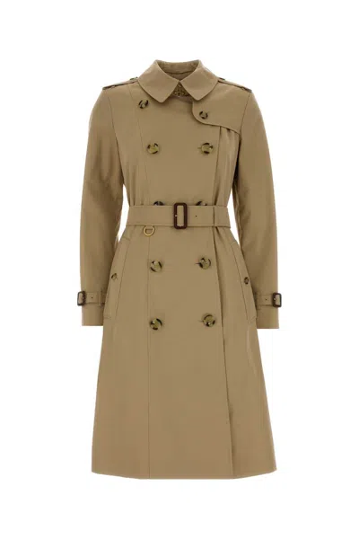 Burberry Women Beige Twill Trench Coat In Brown
