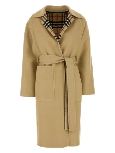 BURBERRY WOMEN'S BEIGE WOOL REVERSIBLE COAT