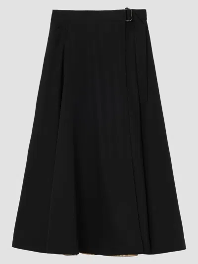 Burberry Wool Belted Midi Skirt In Black